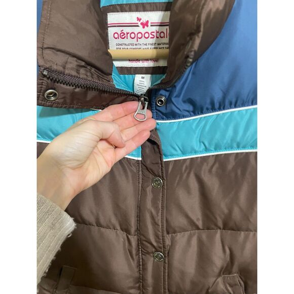 Aeropostale y2k down puffer vest brown blue size M - Picture 9 of 9